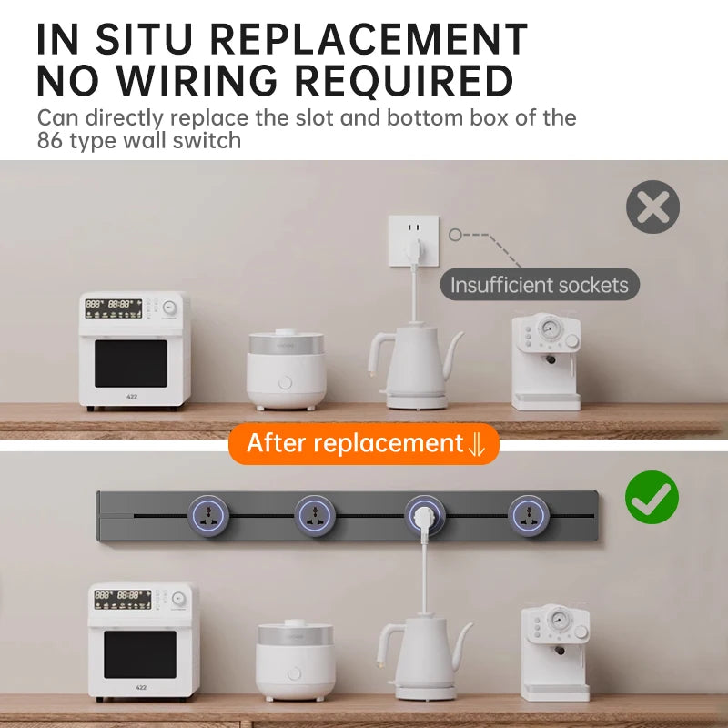 Rail Socket US UN/USB Type-C Wall Power