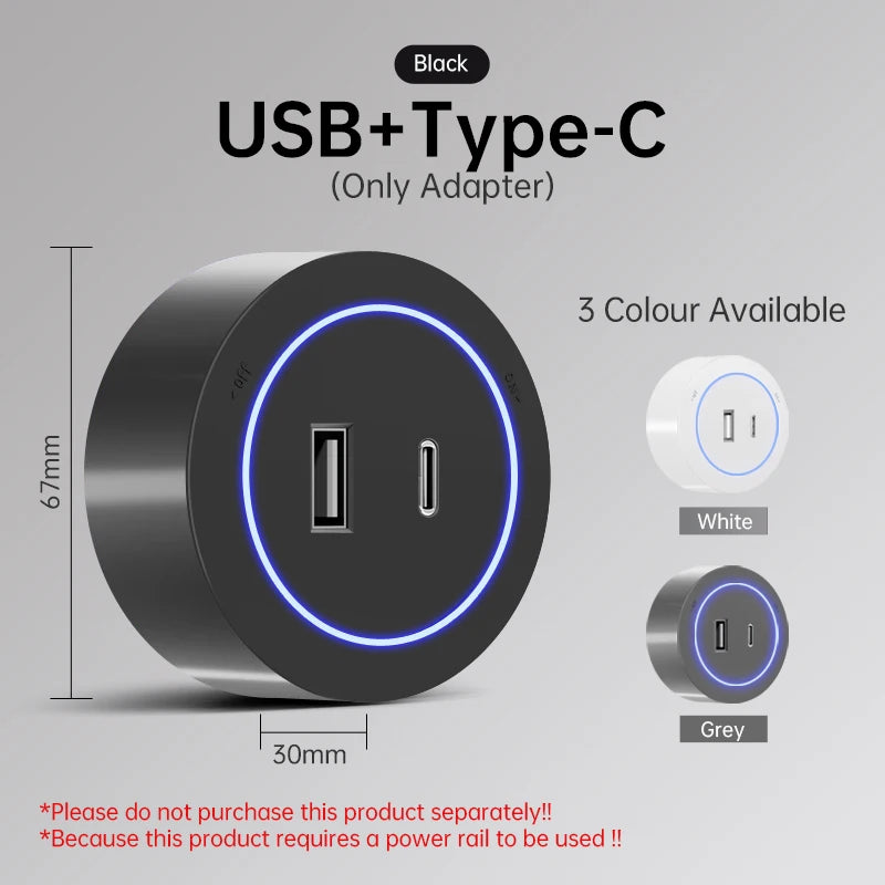 Rail Socket US UN/USB Type-C Wall Power