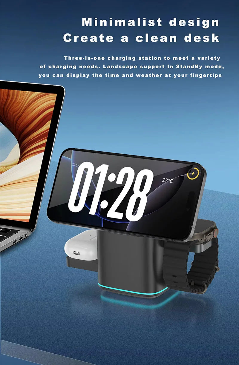 Qi2 15W 3 in 1 Magnetic Wireless Charger