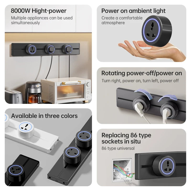 Rail Socket US UN/USB Type-C Wall Power